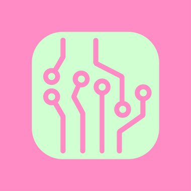 Devre kartı simgesi. Teknoloji düzeni kare simgesi. Düz tasarım stili.