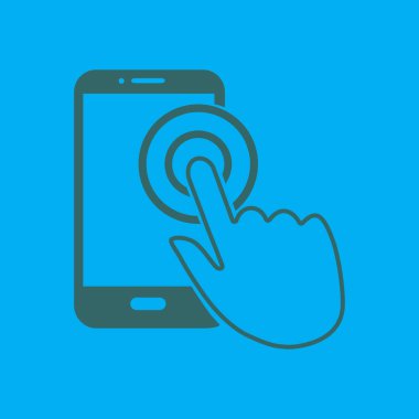 Dokunmatik ekran smartphone işareti simgesi. El işaretçi simgesi. Düz tasarım stili. Vektör Eps 10.