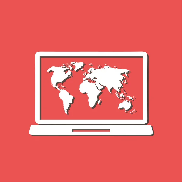 Laptop Ilustração Mapa Mundo Símbolo Geografia Mapa Mundial Estilo Design — Vetor de Stock