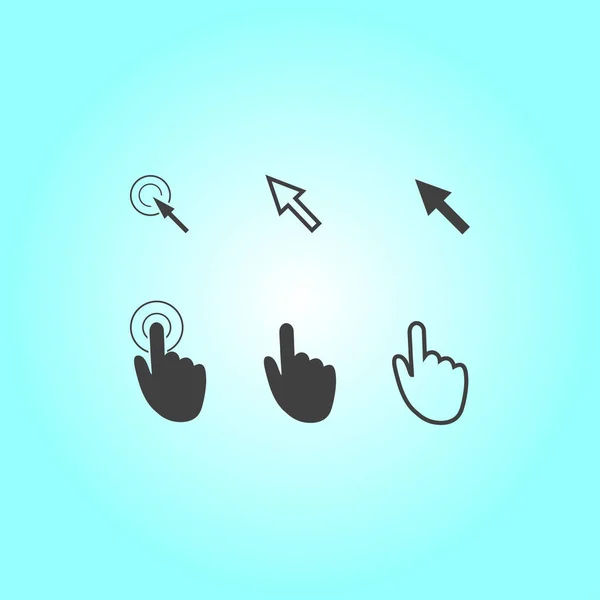 Cursor pointer icons. Mouse, hand, arrow. Click press and touch actions. Flat style. EPS 10 vector illustration