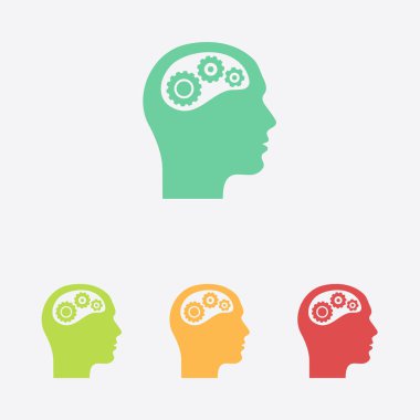 Düşünme simgesi. Kafa vitese silüeti. Düz tasarım stili.