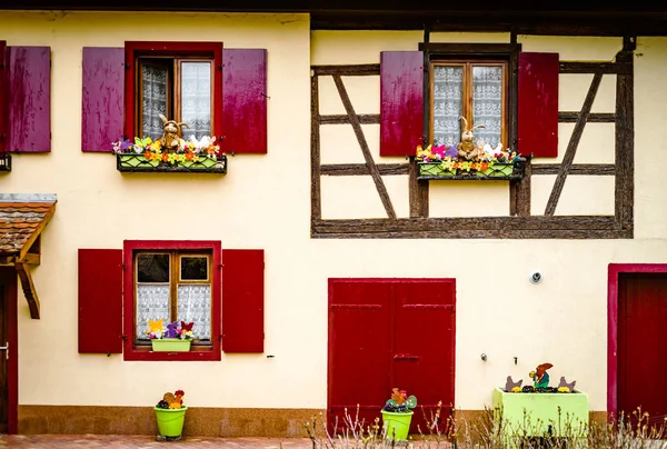 Old Classic Windows Historical Village Alsace France — Stock Photo, Image