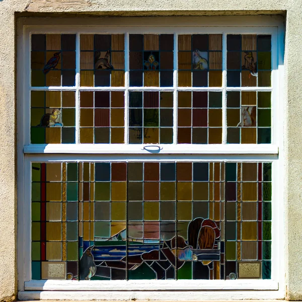 Beautiful Old Windows Colorful Glasses Leaded Pane Home — Stock Photo, Image