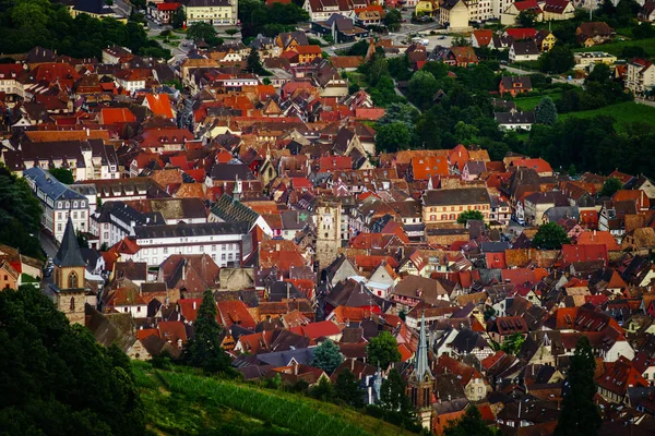 Aerial View Little Village Ribeauville Alsace Stormy Weather Thunderstorm Dark — Stock Photo, Image
