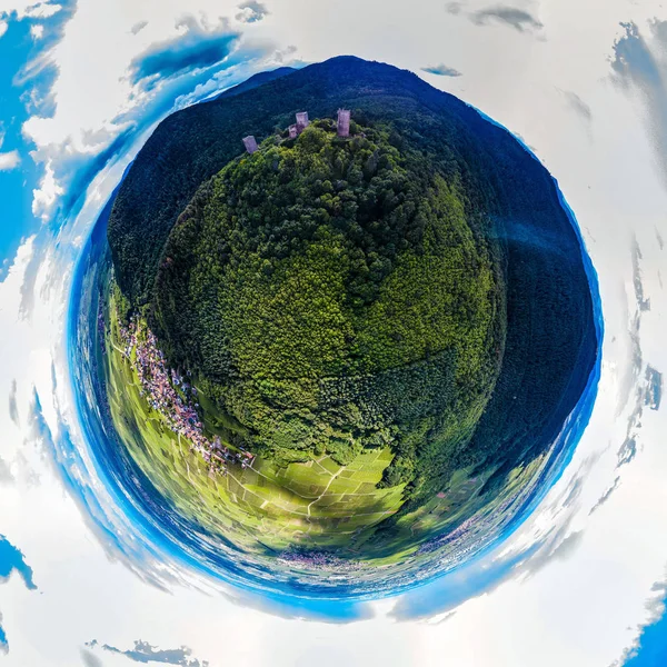 Sférické Malé Planetě Pohled Tří Hradů Poblíž Colmar Alsasko Francie — Stock fotografie