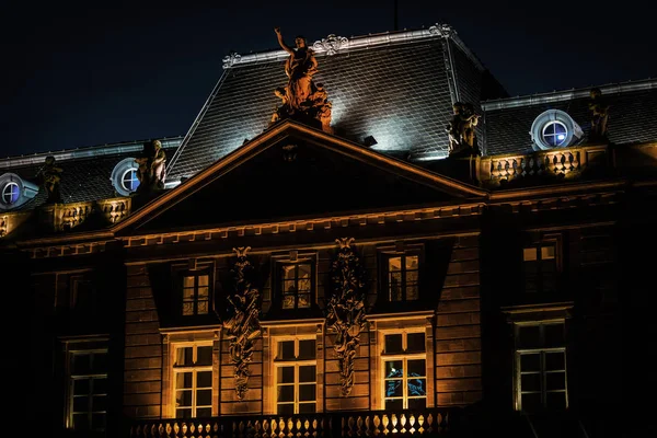 Edifício Velho Bonito Destacado Lugar Kleber Strasbourg Visão Noturna França — Fotografia de Stock