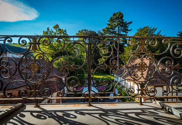 Wrought Iron Fence Old Balcony Shadows Sun Summer — Stock Photo, Image