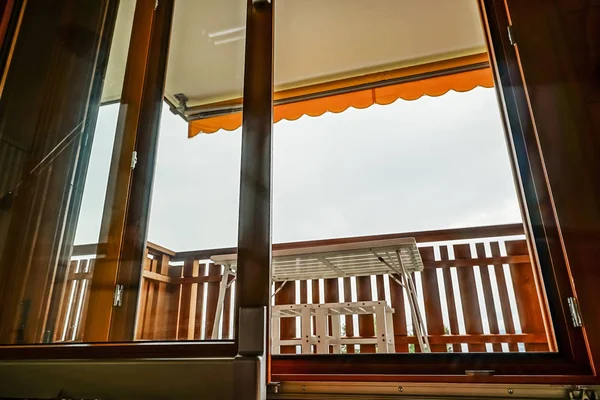 Renovated Sliding Door Balcony Comfort Ergonomic Glass System Laminated Profile — Stock Photo, Image