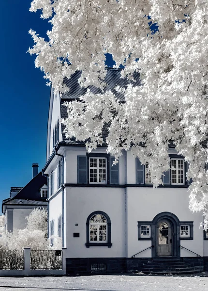 Oude Gerenoveerde Woning Rustige Wijk Van Straatsburg Infrarood View Zonnige — Stockfoto