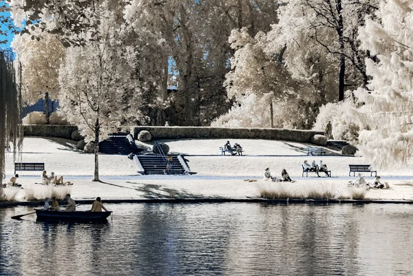 Openbare Natuurpark Straatsburg Infrarood View Zonnige Dag Frankrijk — Stockfoto