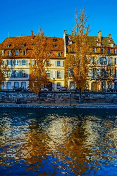 Indah Warna Warni Matahari Terbenam Musim Gugur Strasbourg Cityscape Perancis — Stok Foto