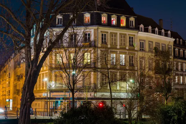 Mooi Oud Huis Straatsburg Gemarkeerd Nacht Frankrijk — Stockfoto