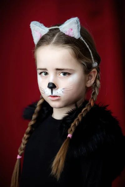 Linda niña vestida y maquillada como un gato —  Fotos de Stock