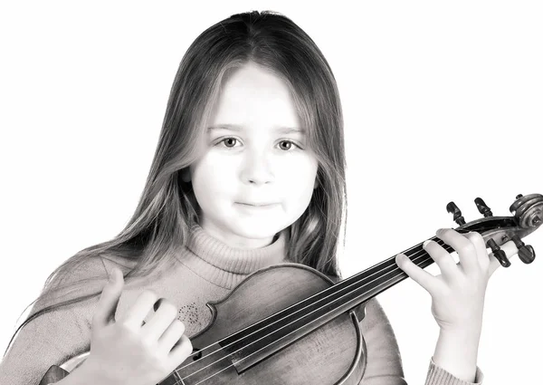 Niedliches kleines Mädchen mit Geige, Musik und pädagogischem Konzept, iso — Stockfoto