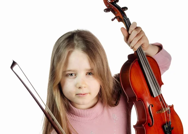 Cute little girl with violin, music and educational concept, iso — Stock Photo, Image