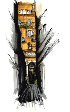 Elements İtalya şehirler. Boyalı kroki, sanat eseri ve dekorasyon.