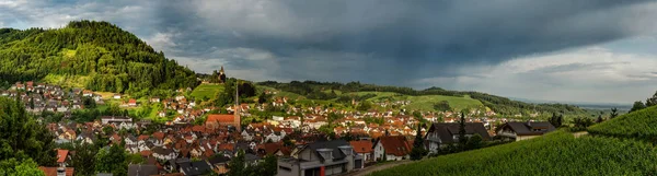 Wide hires panoramic landscape view of green valley in Schwartzw — Stock Photo, Image