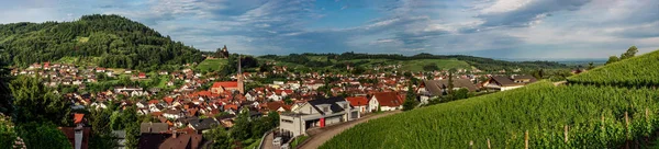 Wide hires panoramic landscape view of green valley in Schwartzw — Stock Photo, Image