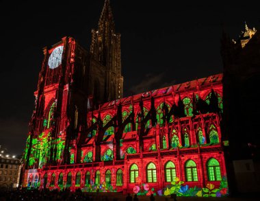 Katedral Notre Dame de Stra duvarlarında lazer aydınlatma gösterisi