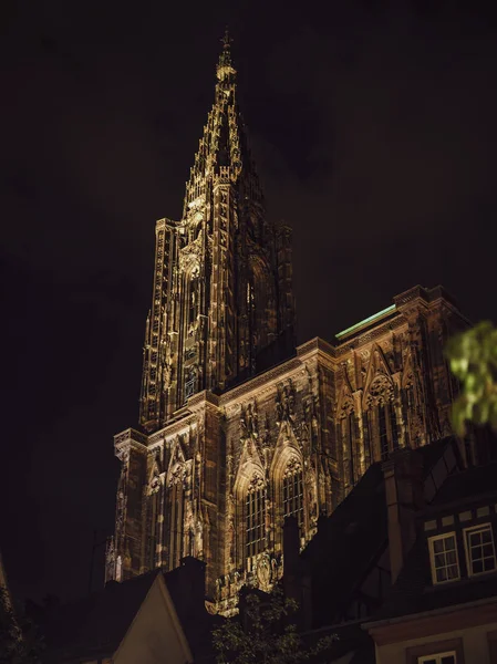 Strazburg gece manzarasınotre Dame Katedrali — Stok fotoğraf