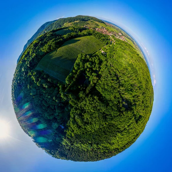 Abstrakcyjny Obraz Małej Planety Wyjęty Drona Okrągła Panorama Francja — Zdjęcie stockowe