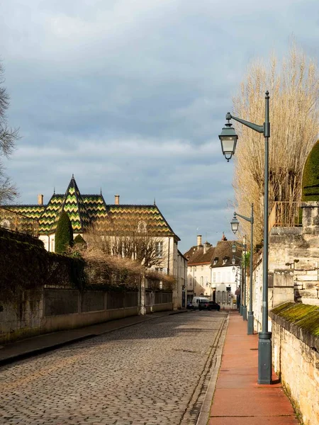 Hermosa Arquitectura Antigua Borgoña Calles Ciudad Beaune Soleado Día Primavera — Foto de Stock