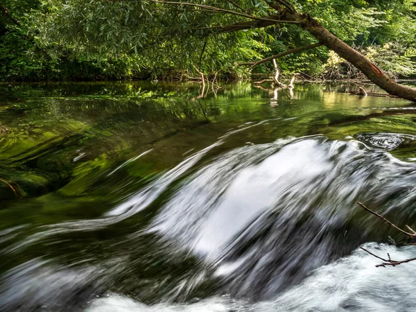 Pequeno Mas Rápido Rápido Com Uma Cachoeira Rio Montanha Floresta — Fotografia de Stock