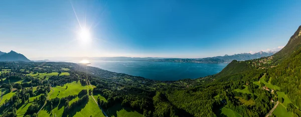 Ginevra Lago Aereo Vista Panoramica Dal Drone Ora Del Tramonto — Foto Stock