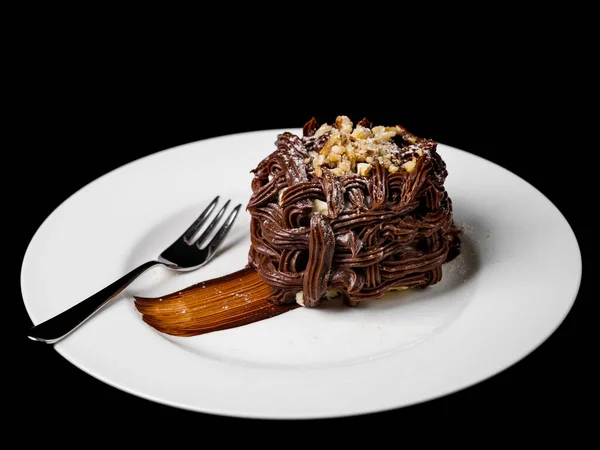 Kiewer Kuchen Mit Nüssen Und Schokolade Nahaufnahmen Einem Restaurant Süßes — Stockfoto