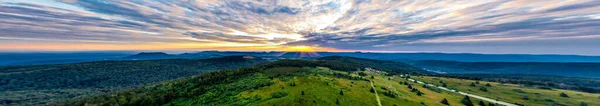 Solnedgång Över Vogeserna Panoramautsikt Från Drönare Frankrike — Stockfoto