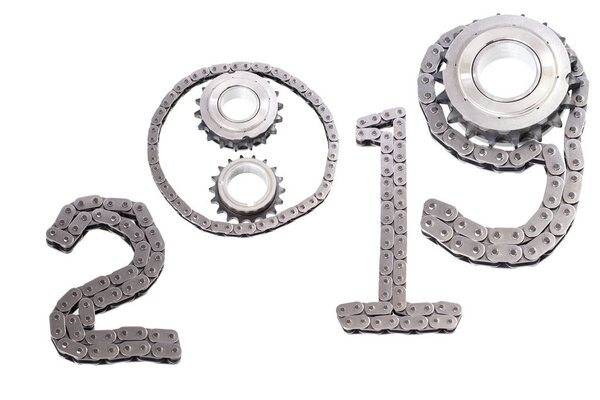 From the details of the engineering industry and automotive parts lined figures 2019. The concept of the new year, two thousand nineteen.