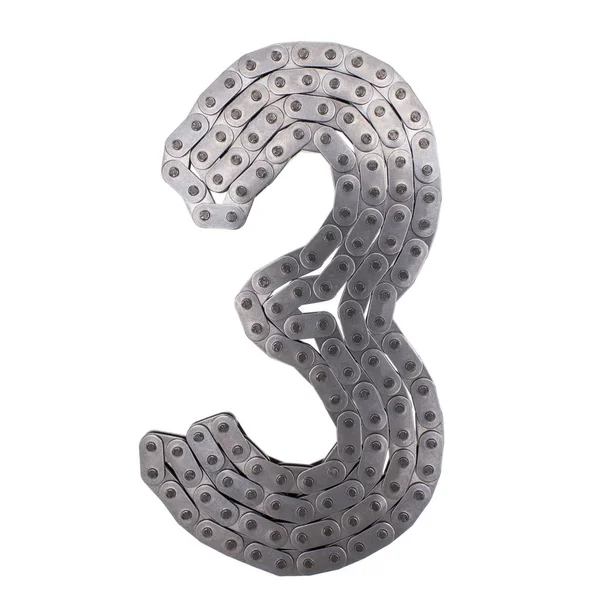 Number Three Figure Laid Out Using Chain White Background Car — Stock Photo, Image