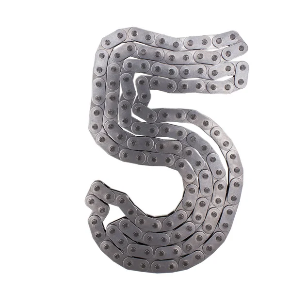 Number Five Figure Laid Out Using Chain White Background Car — Stock Photo, Image