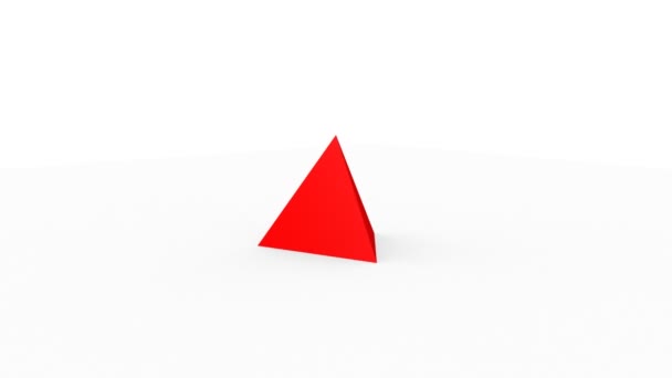 Röda Pyramid Vit Bakgrund Med Skuggor Som Rör Sig Mot — Stockvideo