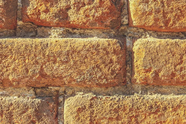 Tegelvägg Murverk Gammal Abstrakt Struktur Solljus Orange Bakgrund Tapet För — Stockfoto