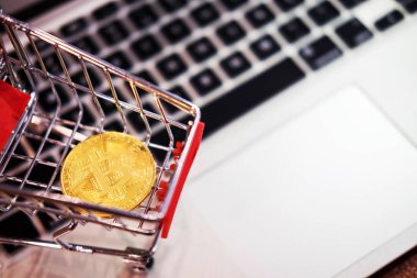 altın metal Bitcoin Kripto para yatırım - sembolik taş zincir finansal internet ve teknoloji