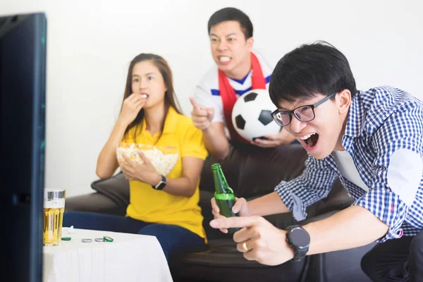 Friendship Sports Entertainment Concept Happy Male Friends Cheering Watching Together — Stock Photo, Image