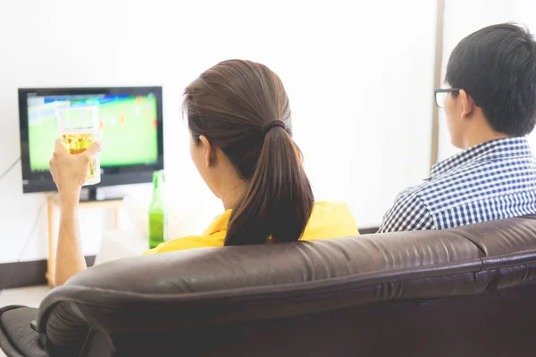 Friendship Sports Entertainment Concept Happy Male Friends Cheering Watching Together — Stock Photo, Image