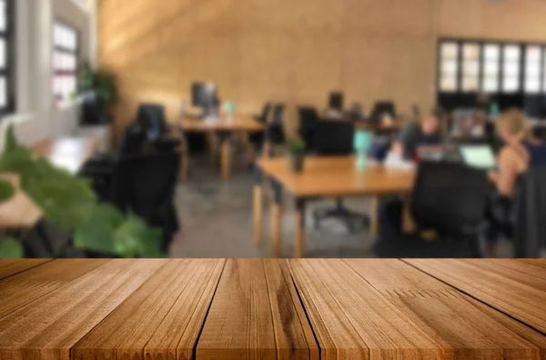 Selected Focus Empty Brown Wooden Table Office Big Windows Background — Stock Photo, Image