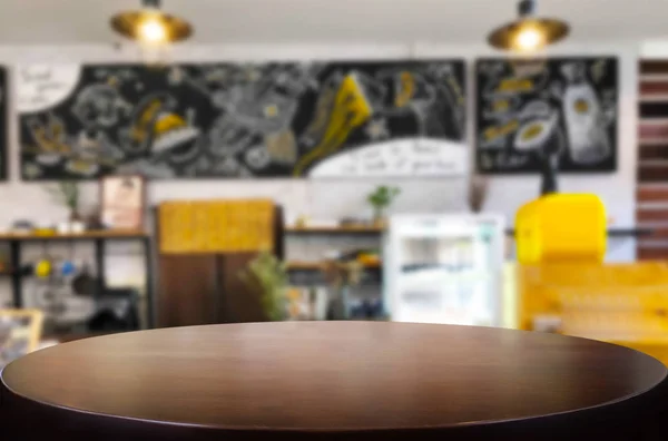 Foco Selecionado Vazio Mesa Madeira Marrom Café Restaurante Borrão Fundo — Fotografia de Stock