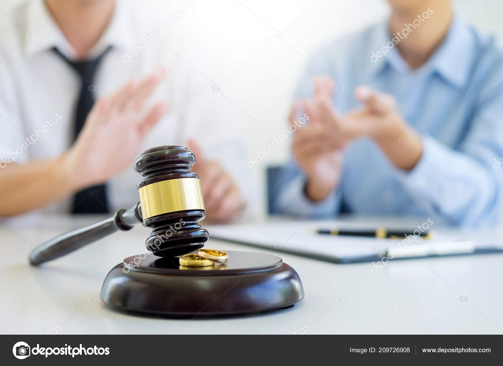 Angry Couple Arguing Telling Problems Judge Gavel Deciding