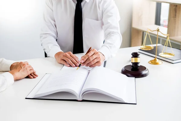 Business People Lawyers Discussing Contract Papers Sitting Table Concepts Law — Stock Photo, Image