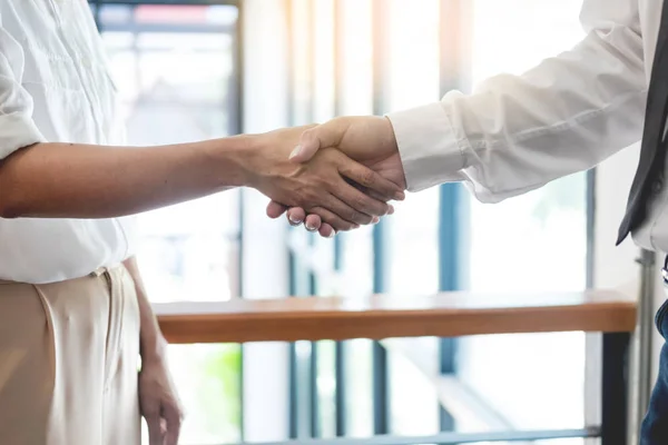 Negotiating Business Two Confident Business Man Shaking Hands Partners Together — Stock Photo, Image