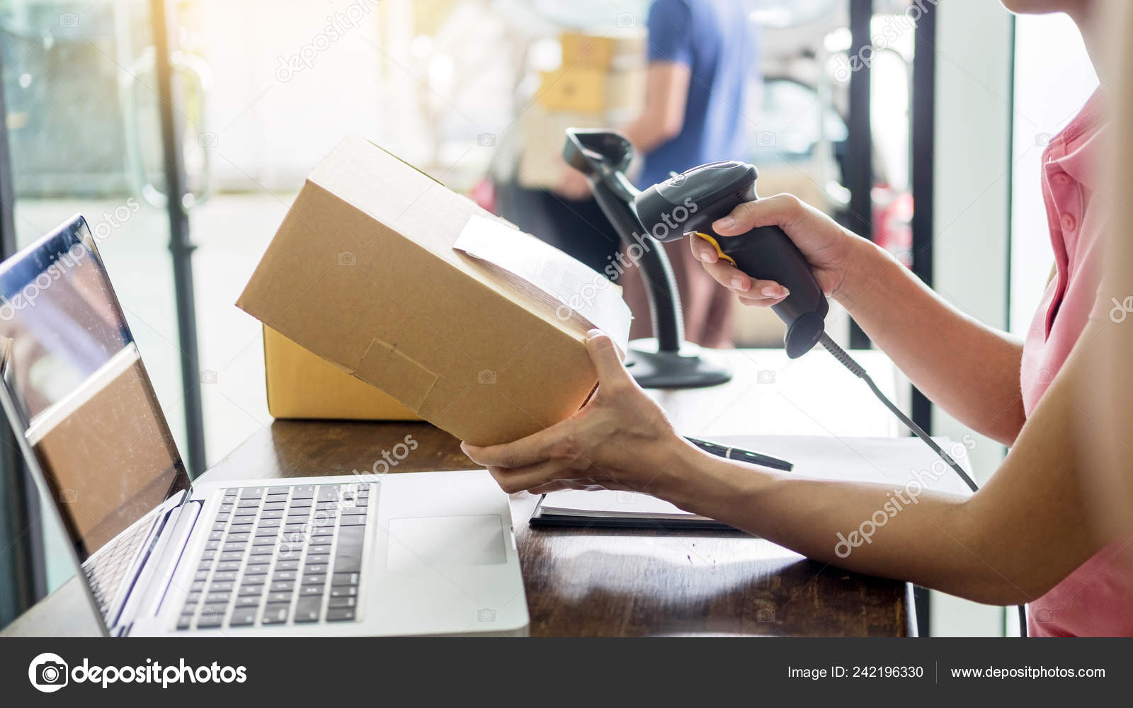 Courier Hands Business Woman Work Home Office Checking Parcel