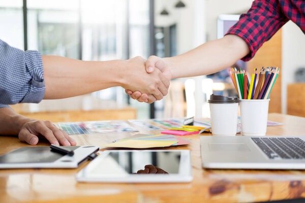 team interior designer drawing a new project using graphic compu