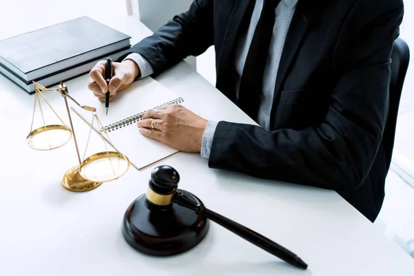 Tribunal Attorney lawyer working with documents and wooden gavel — Stock Photo, Image