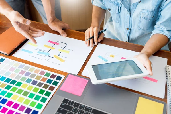 Creative UI Designer teamwork vergadering planning ontwerpen wirefra — Stockfoto