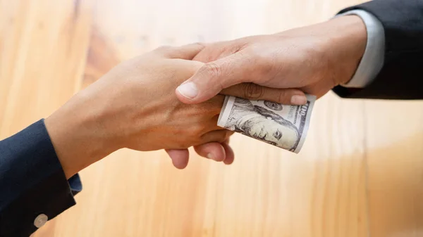 Businessman Reciving Money United States Dollars Bills Corruption His Partner — Stock Photo, Image