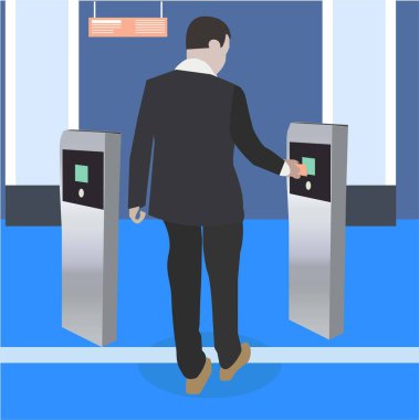 RFID teknolojisi kullanılarak biyometrik tanımlama illüstrasyonu. Güvenlik erişim denetimi çözümü