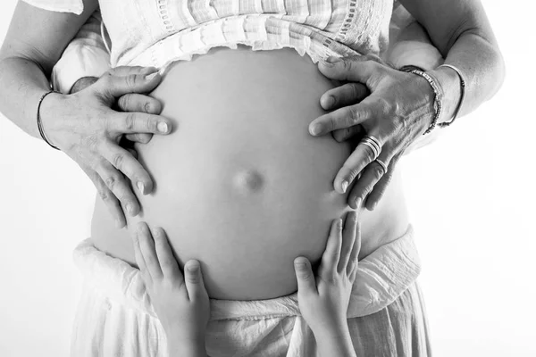 Belly Pregnant Woman Hands Mom Dad — Stock Photo, Image